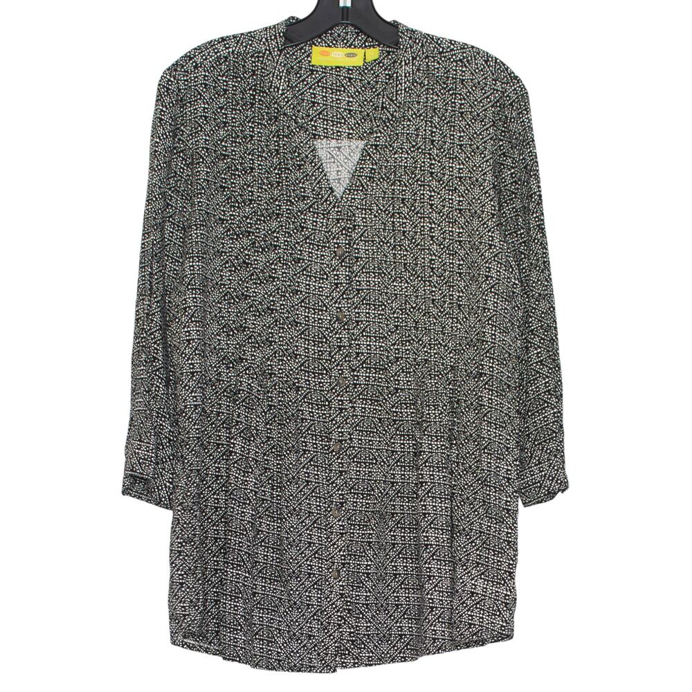 Rock Flower Paper Top 3/4 Sleeve Minimalist Button Casual Versatile Black Small